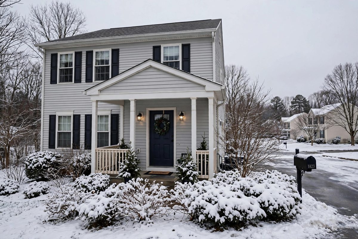 Two-story home in Centreville, VA in winter