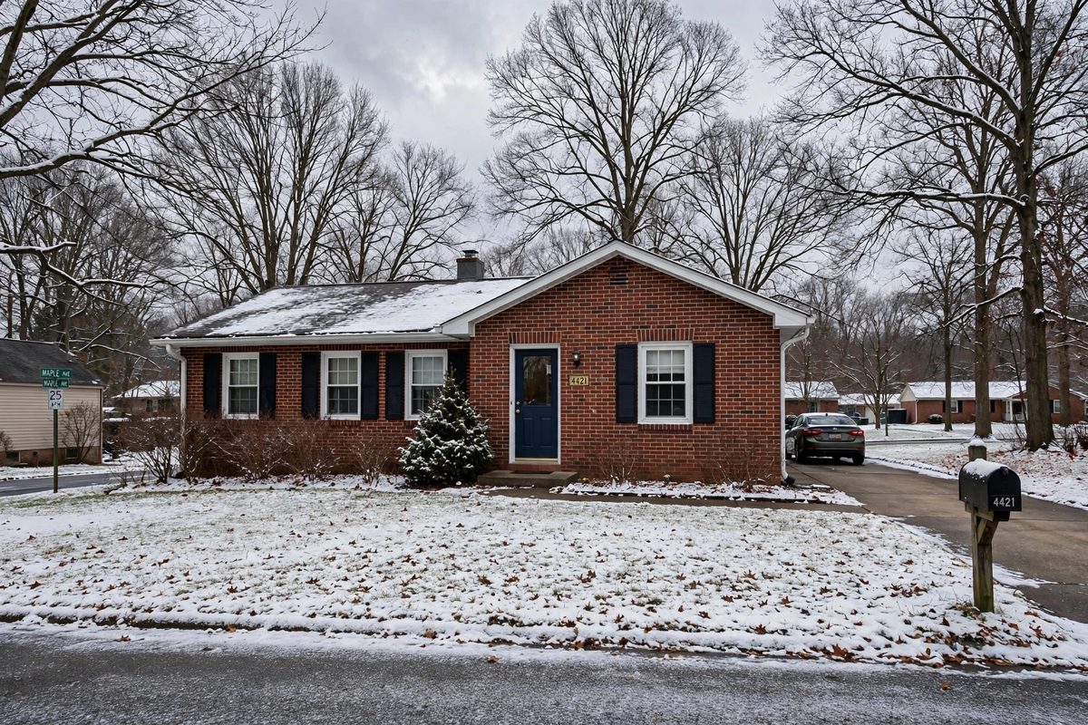 Brick rambler home in Chantilly, VA in winter