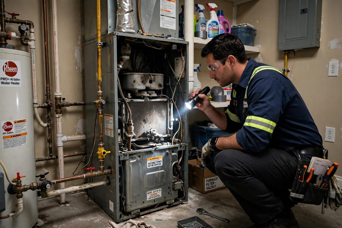 Technician performing a furnace tune-up