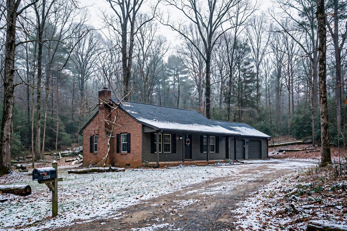 Ranch home on a wooded lot in Oakton, VA in winter
