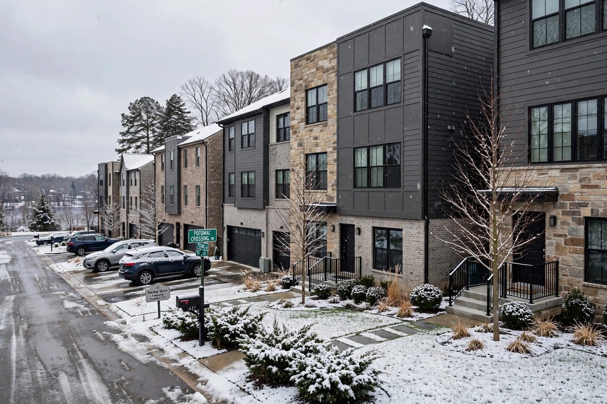 Townhouses in Sugarland Run in winter